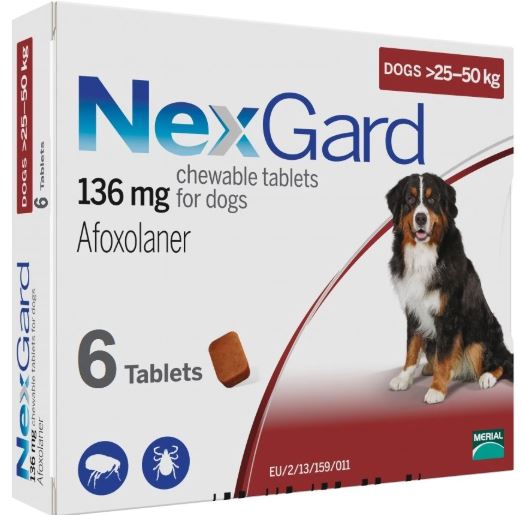 NEXGARD CHEWS FOR DOGS 60.1-121 LBS / 25.1-50 KG - RED 6 CHEWS - The Poultry coop