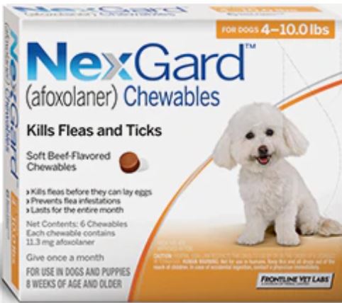 NEXGARD CHEWS FOR DOGS 4-10 LBS / 2-4 KG - ORANGE 3 CHEWS - The Poultry coop