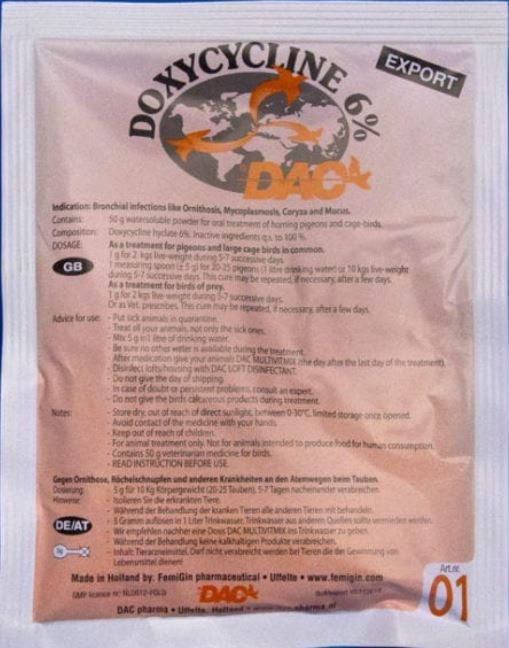 Dac Doxycycline 6% 50 gr Respiratory Problems For Pigeons Poultry Birds - The Poultry coop