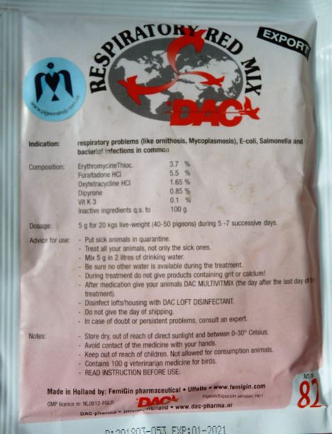 Dac Respiratory Red Mix 100 gr Pigeons Poultry Birds - The Poultry coop